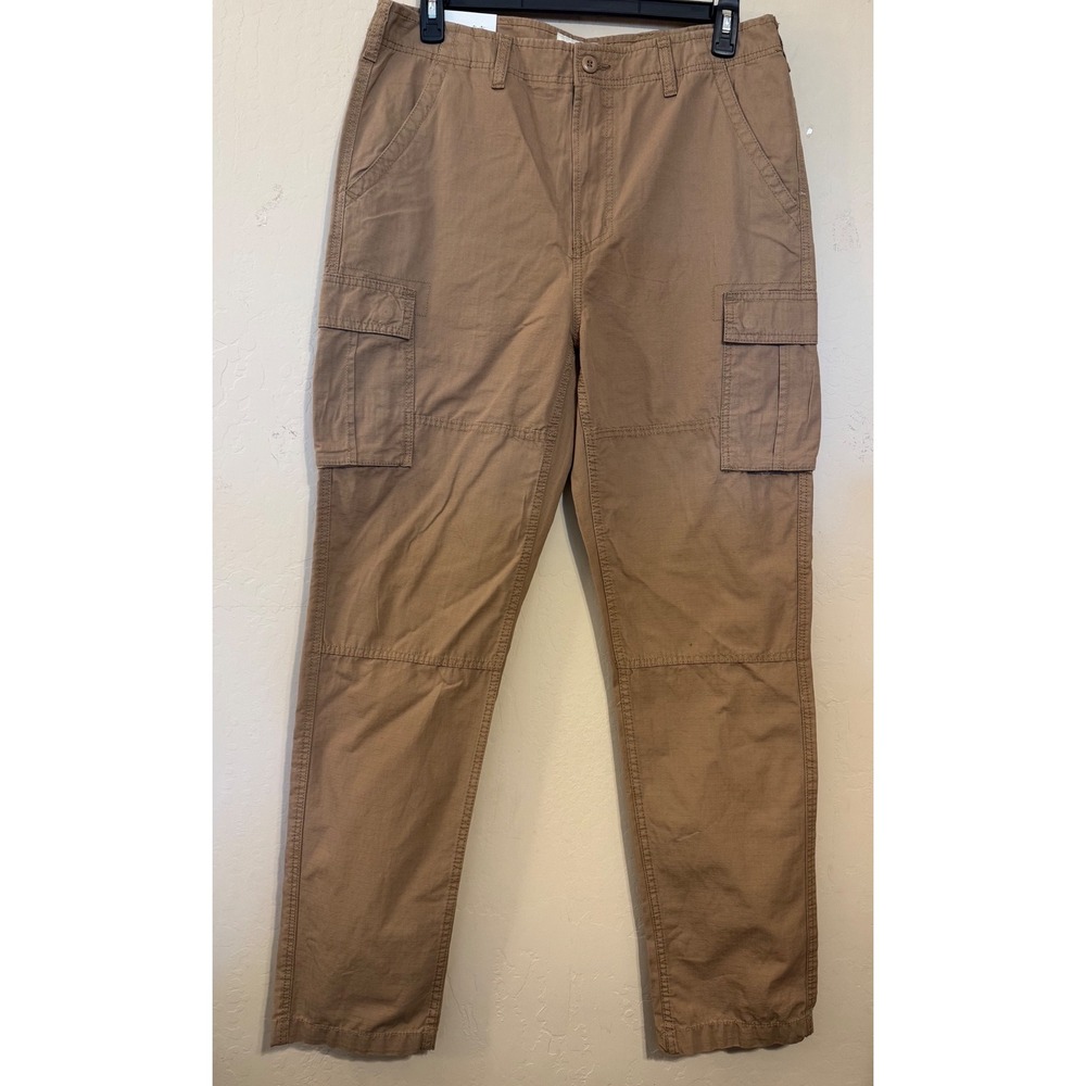 Mutual Weave Cargo‎ Pants Men 34x34 khaki Brown Relaxed Taper Ripstop Cotton NEW